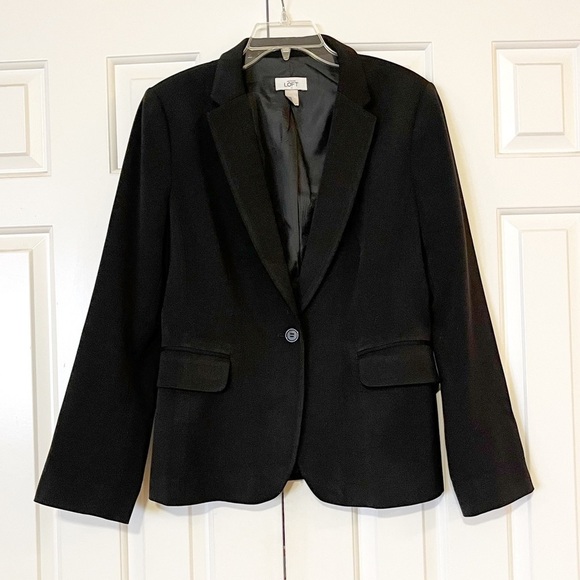 Ann Taylor Loft Plain Black lined one button blazer jacket w/ pockets Size 10 - Picture 2 of 12